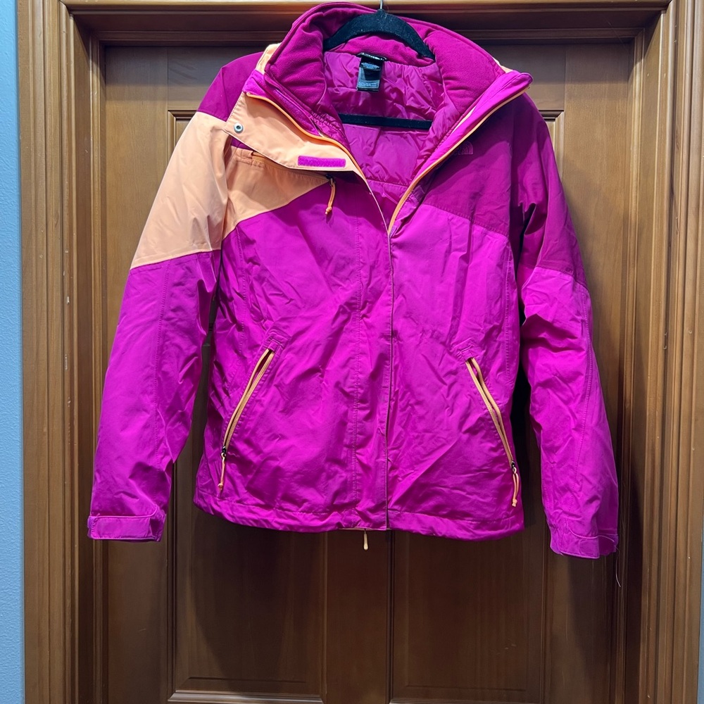 The North Face Women's Vibrant Pink and Tan Ski Jacket